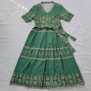 Green and Beige Patterned Dress